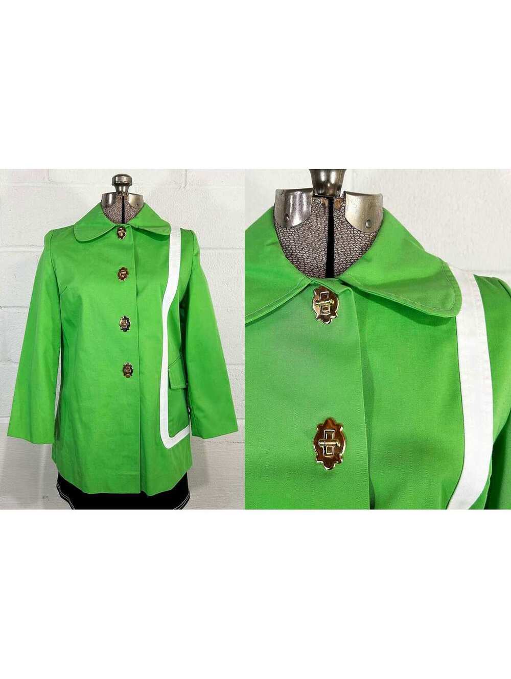 Vintage Green Jacket Mod Twiggy Bonwit Teller Rainbow Coat Toggles 1960s Medium